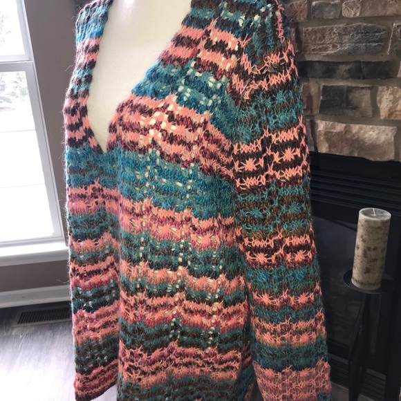 Free People unique loose knit deep V-neck sweater - Picture 8 of 11